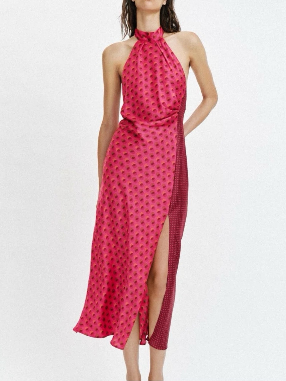 Zara Printed Halter Neck Midi Dress